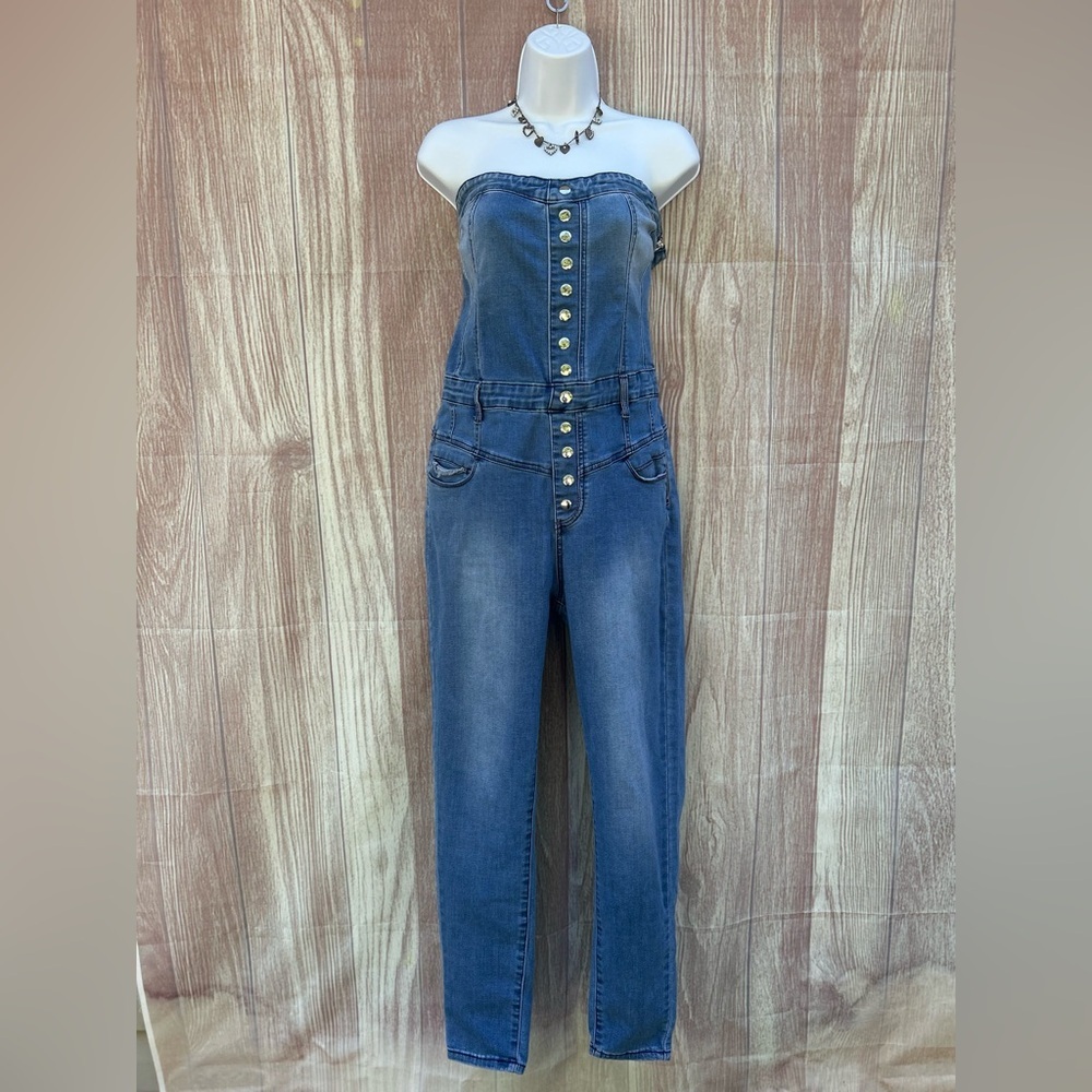 Bebe vintage Y2K size 31 strapless denim button front jumpsuit